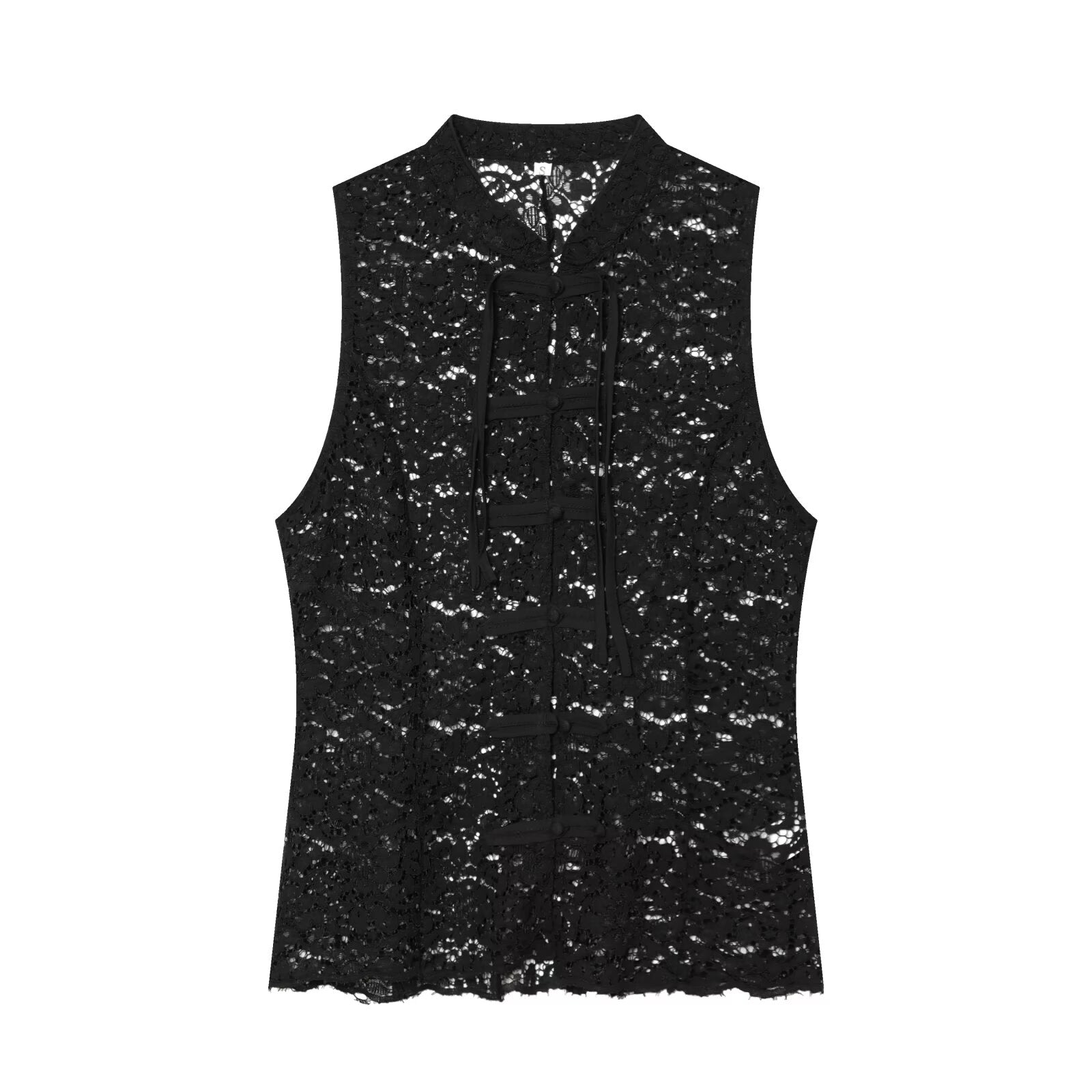 Women's rope knot decorative embossed lace top