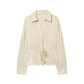 Women's New Fashion With Belt Satin Texture Lapel Shirt
