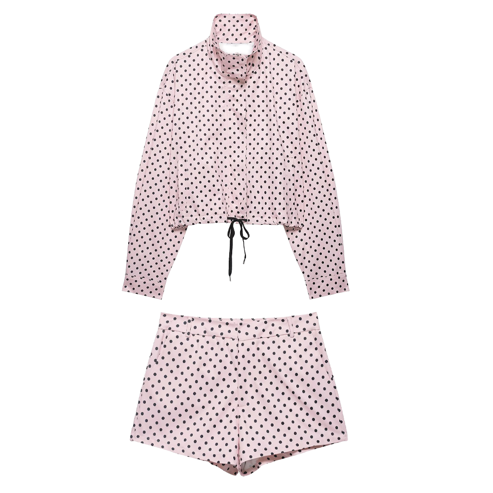 suit Women's 2 pieces polka dot chiffon Coat+shorts