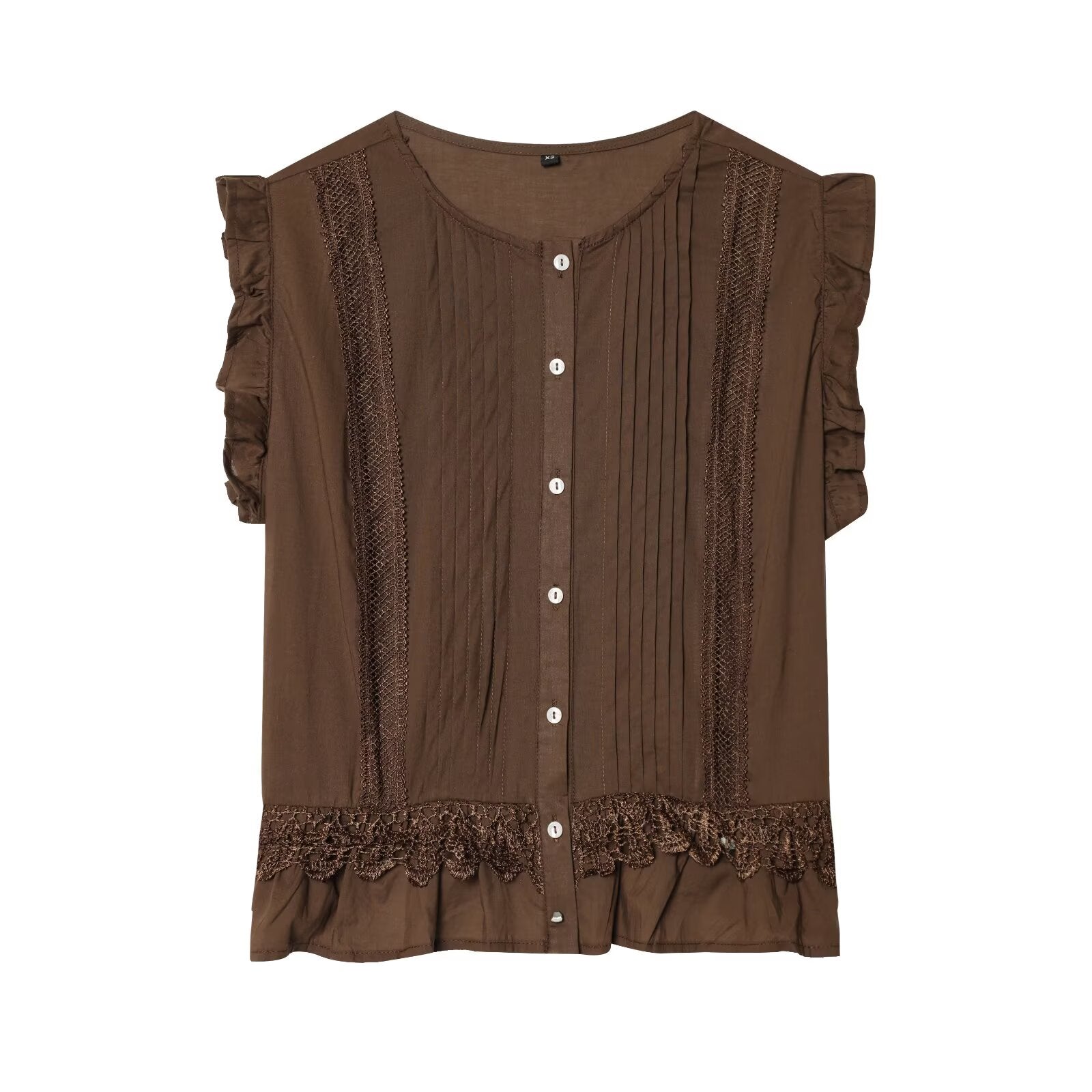 Women's vertical lace decoration sleeveless shirt