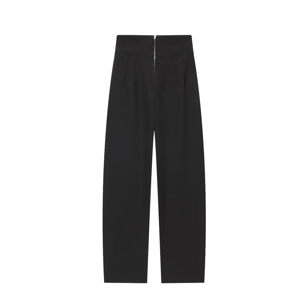 Women's comfortable loose high waisted zipper pants