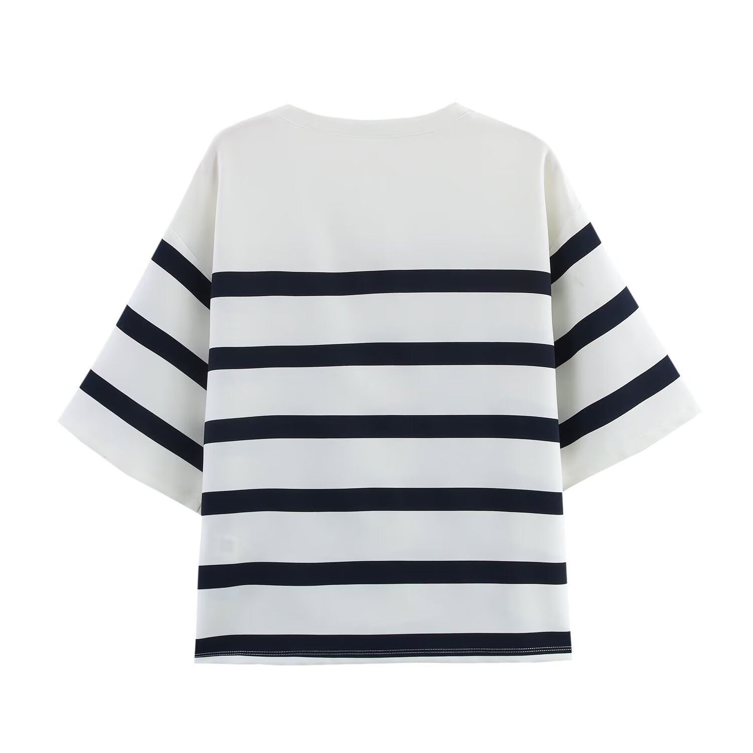 set woman 2 pieces2025 Fashion Striped short-sleeved Tops Vintage Female + high waist shorts Women's suit