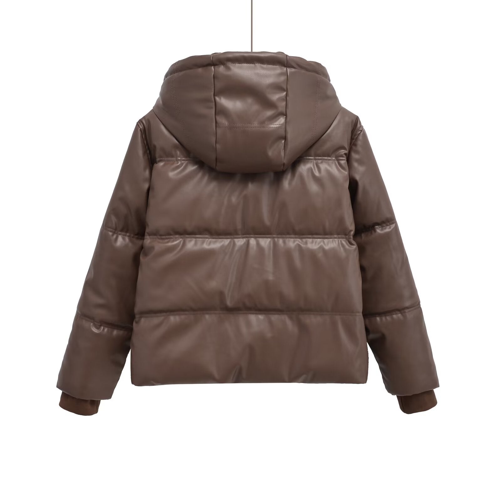 Women's hooded Faux Leather cotton jacket Coat