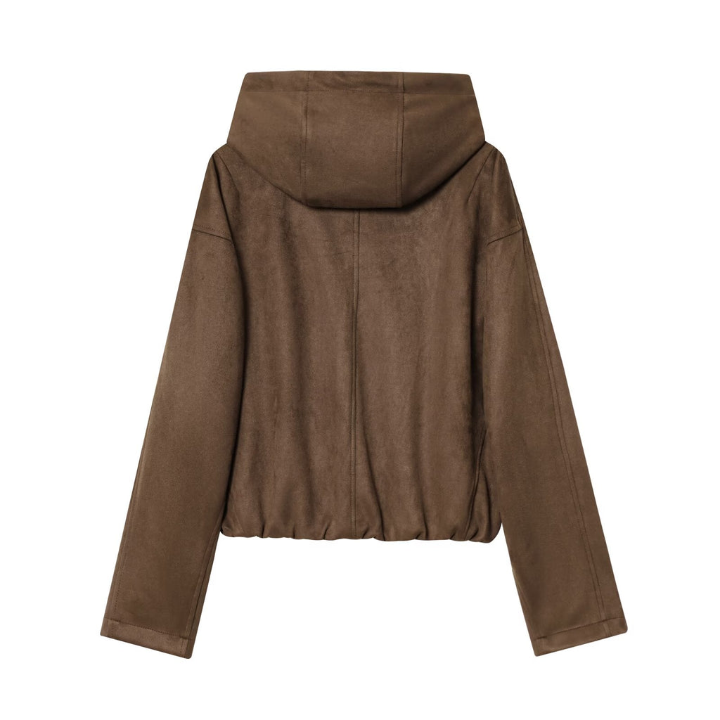 Women's new fashion suede texture effect hooded flying jacket Coat