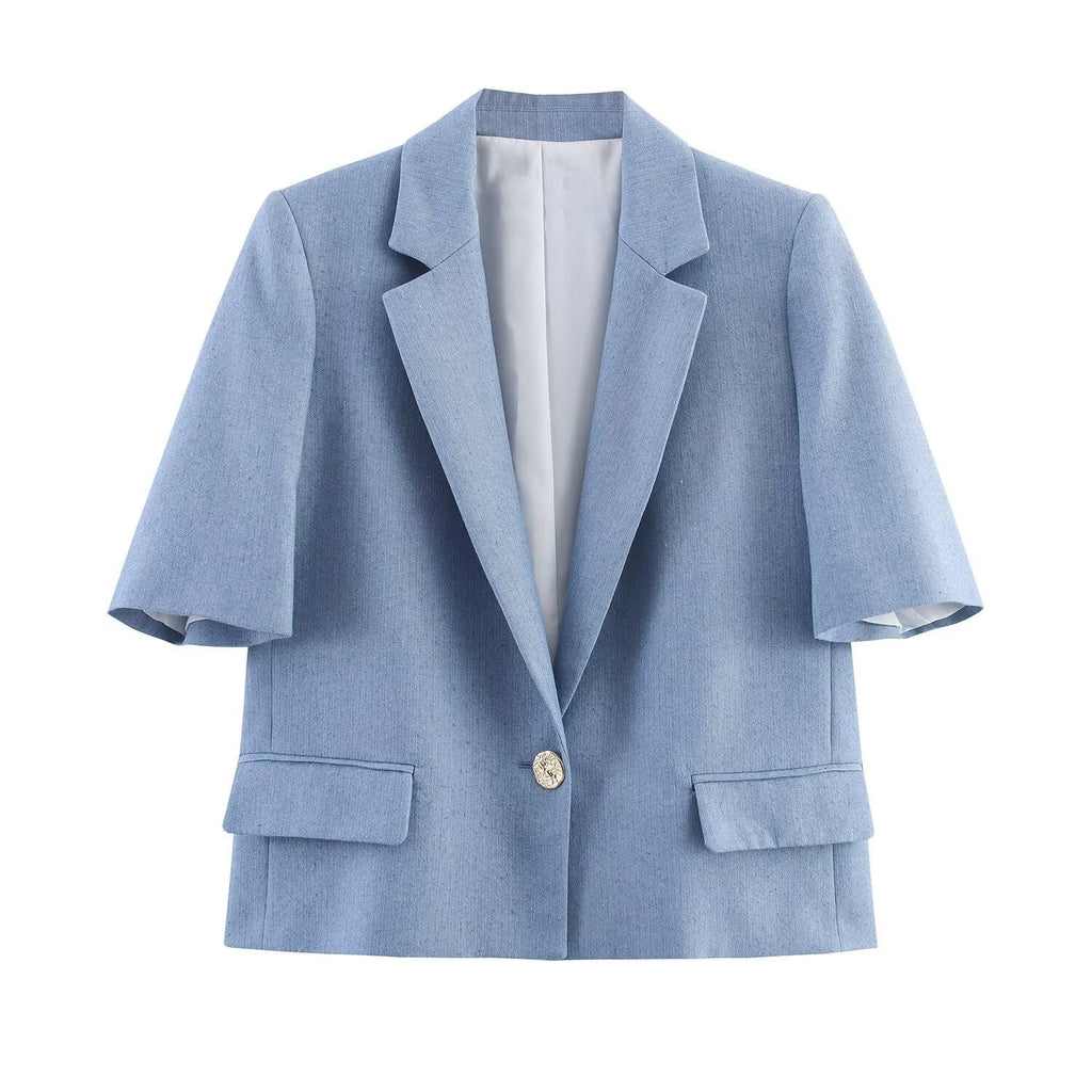 Women's 2025 new fashion short sleeved Button-up suit jacket+Pants suit