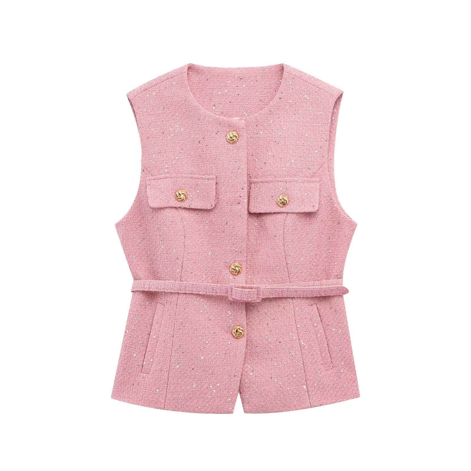 Women's with Belt bead decoration textured vest