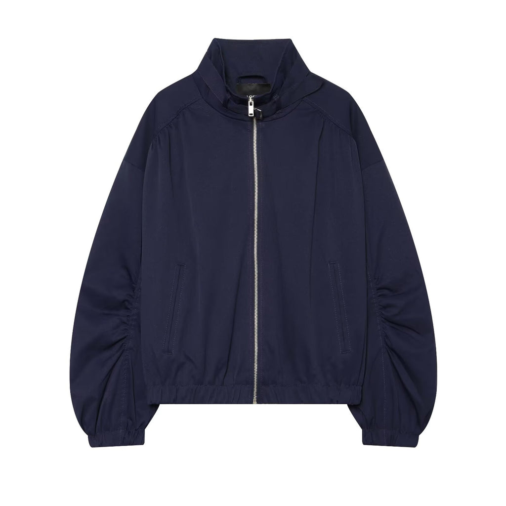 Women's pleated sleeve loose oversized pilot jacket