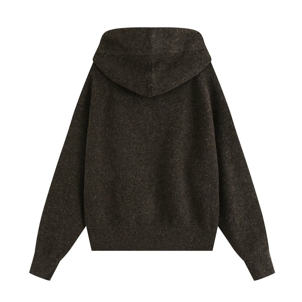 Women's bow decoration hooded knitted Coat