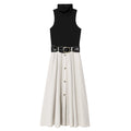 Women's New Fashion With Belt Sleeveless Splicing Midi Dress