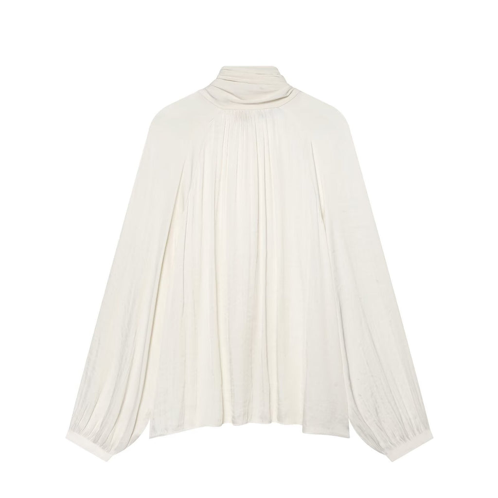 Women's bow decoration casual draped shirt