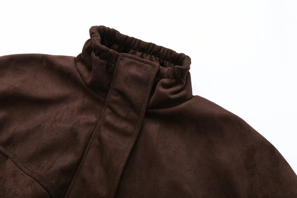 Women's suede textured elastic waist jacket Coat