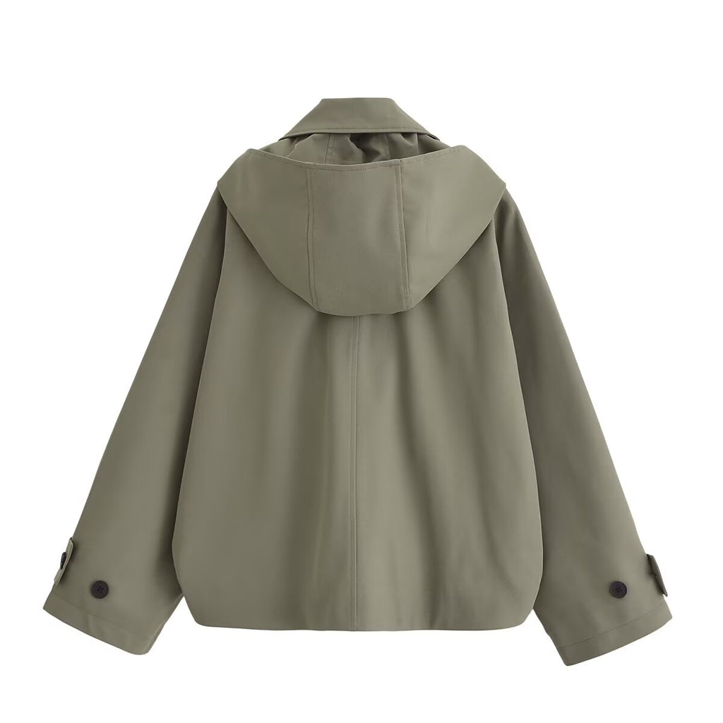 Women's new fashion cape style short hooded windbreaker Coat