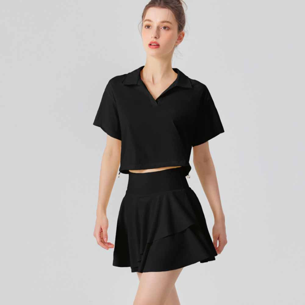 Women's sunscreen ice quick-drying sports T-shirt+fake two-piece sports tennis skirt