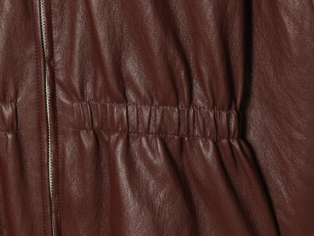Women's elastic waist imitation leather jacket Coat