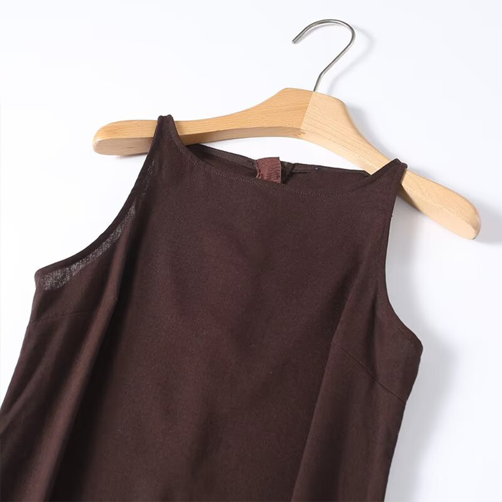 Women's slim linen blended MIDI dress