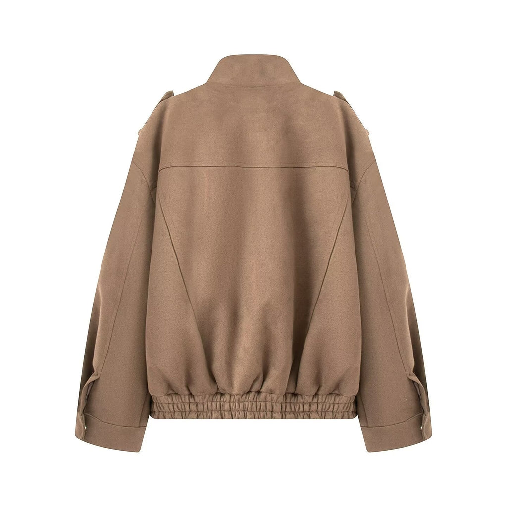 Women's New pocket decoration suede texture Faux Leather jacket