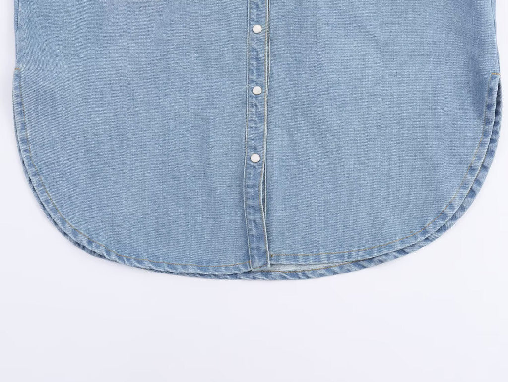 Women's new fashion loose single breasted long sleeved denim shirt