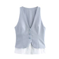 Women's 2025 new fashion slim fit short style spliced striped vest style top retro V Neck sleeveless women's vest chic top
