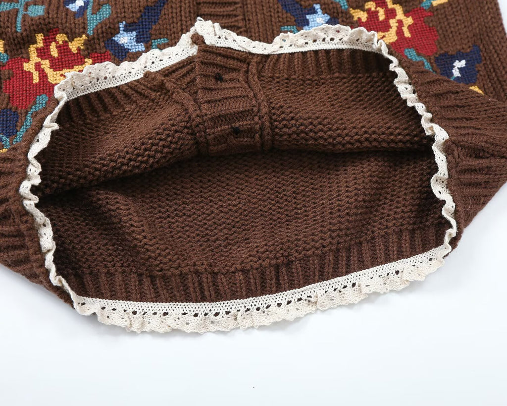 Women's O-Neck flower jacquard knitted vest