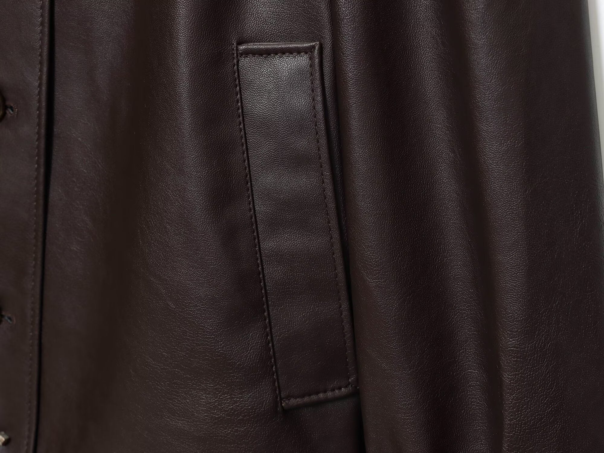 Women's pleated design stand collar faux leather jacket Coat