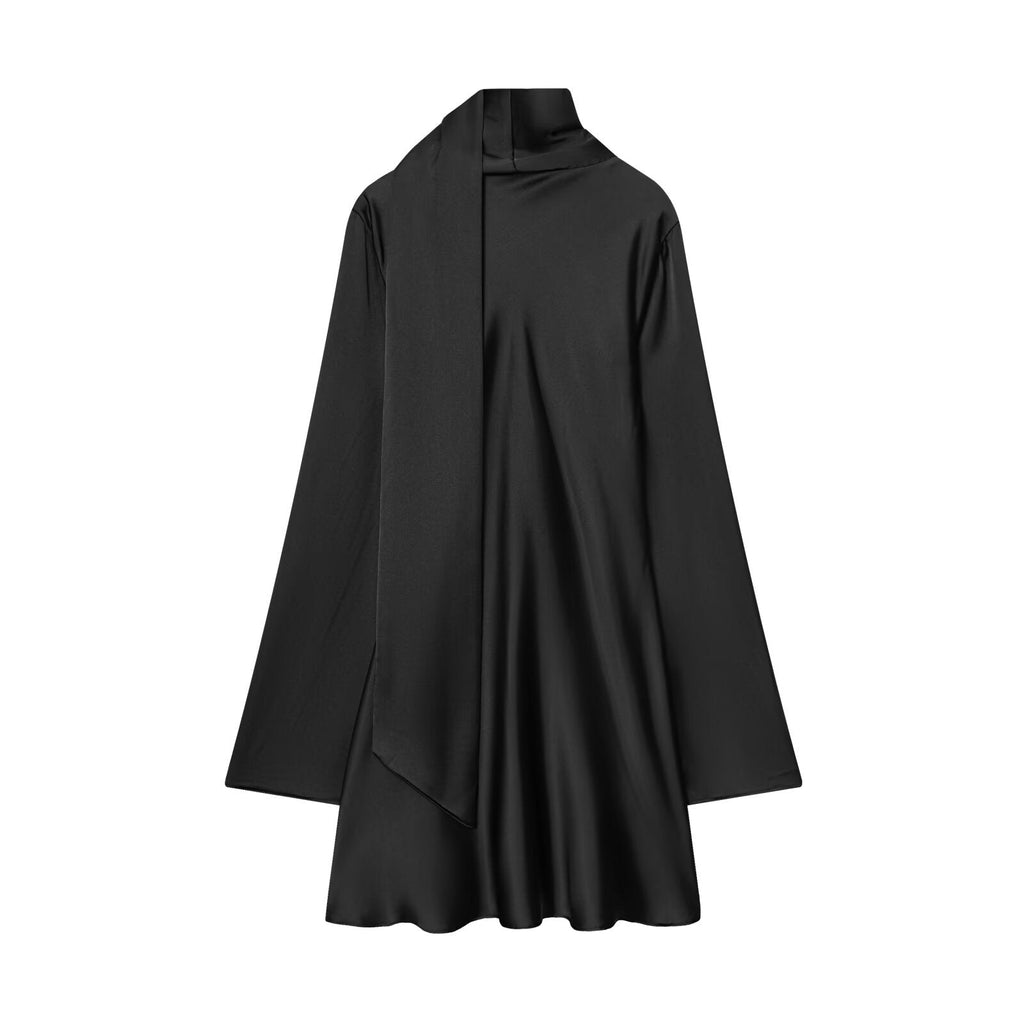 Women's new scarf decoration satin texture mini dress