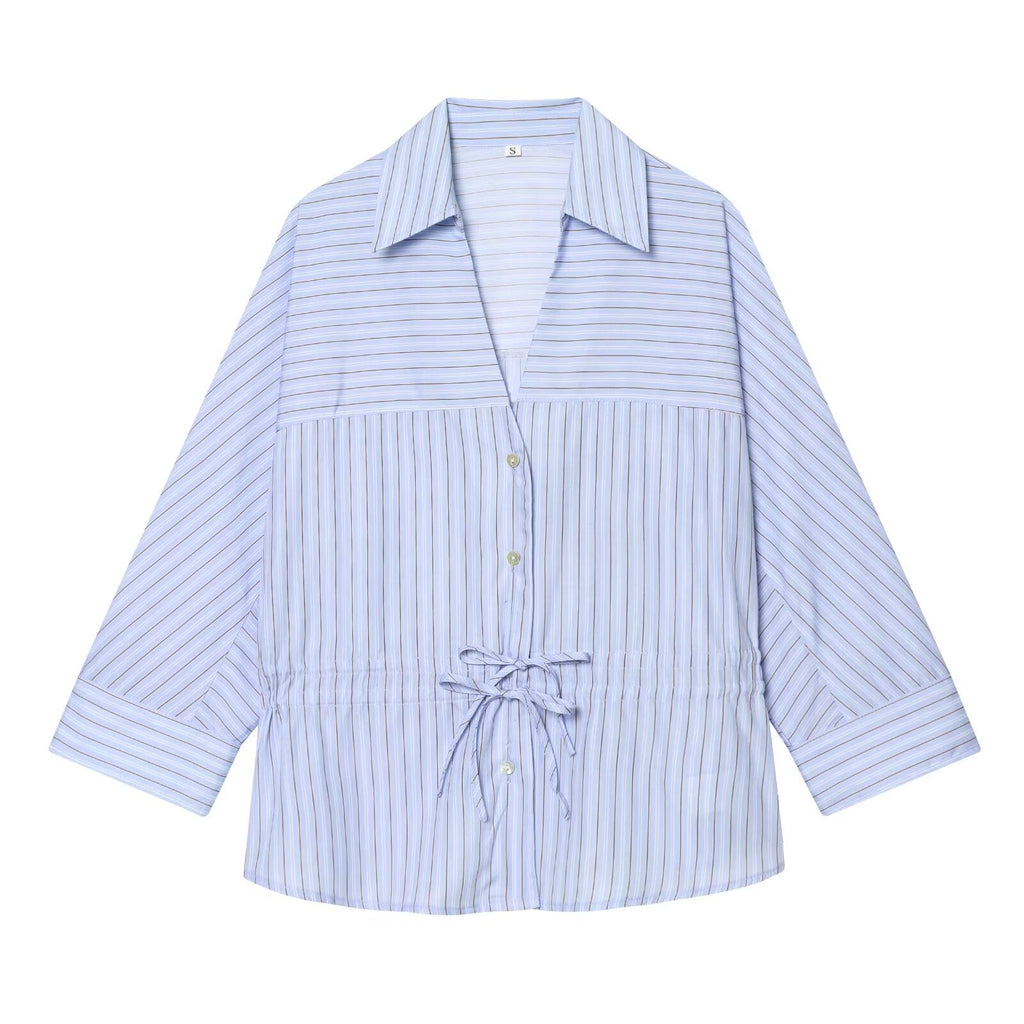 Women's bow decoration casual striped shirt