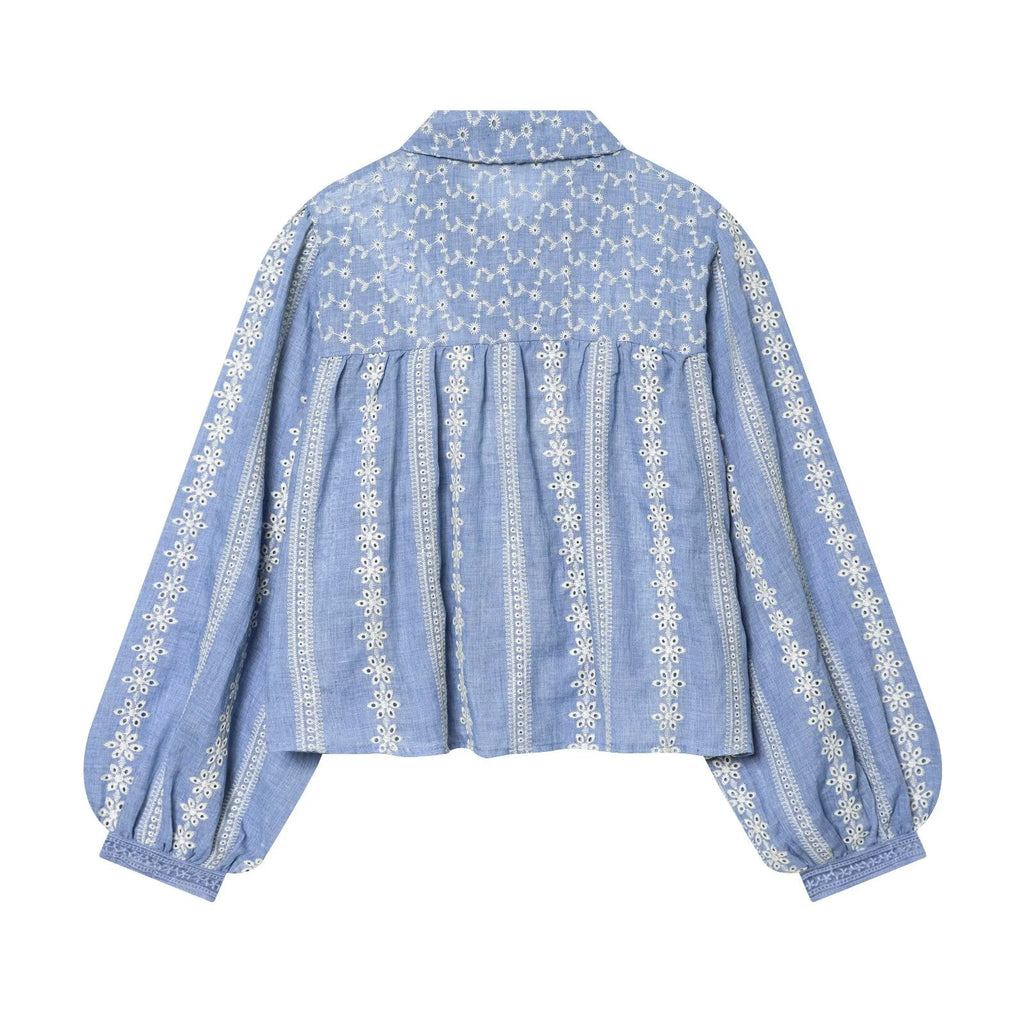 Women's short hollowed out embroidered shirt