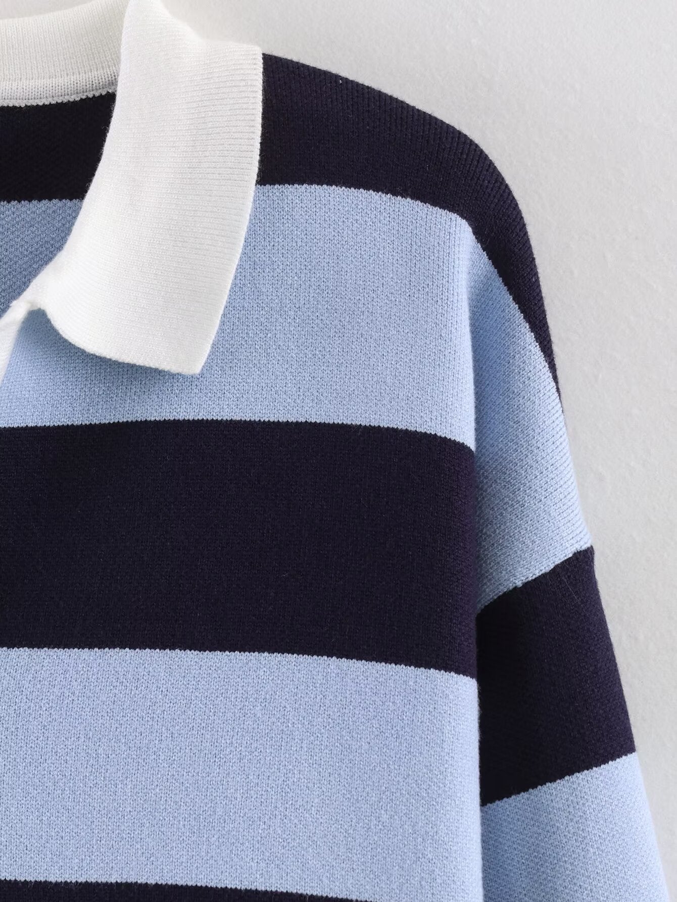 Women's striped polo shirt collar knit sweater