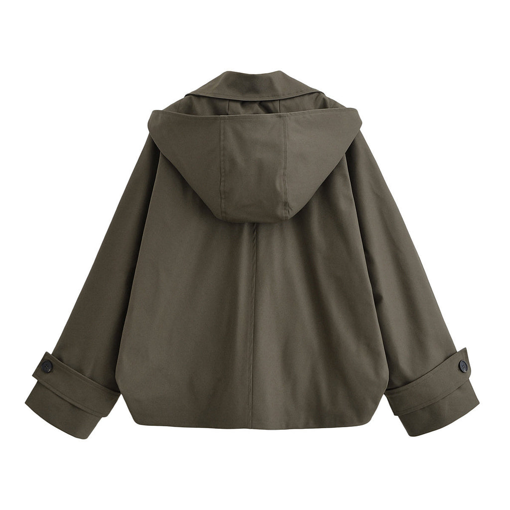 Women's new fashion cape style short hooded windbreaker Coat
