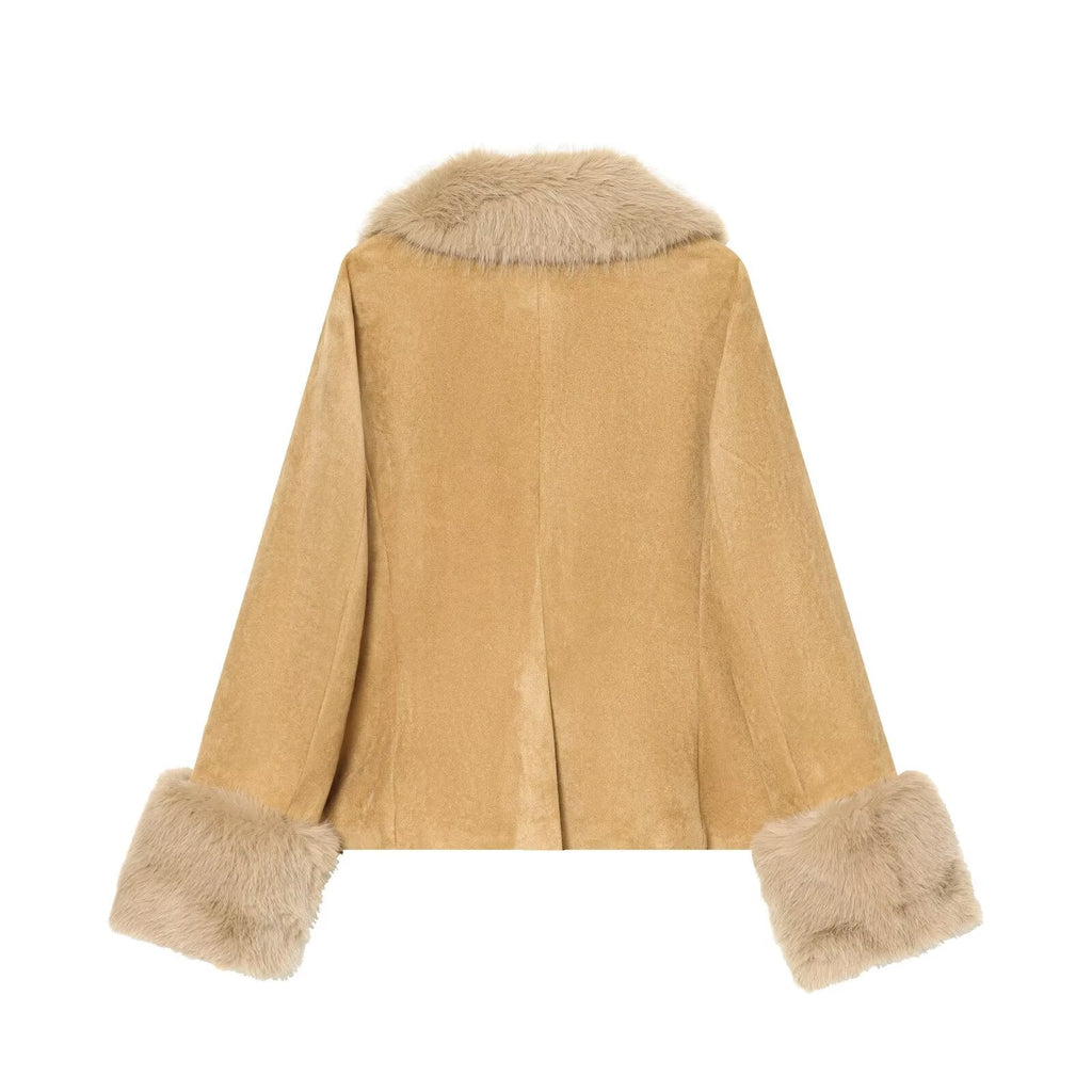 Women's suede Fur Faux Leather effect Blazer Coat