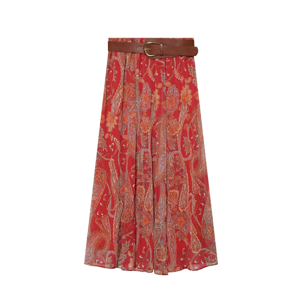 suit Women's 2 pieces printed hanging collar top+Skirts