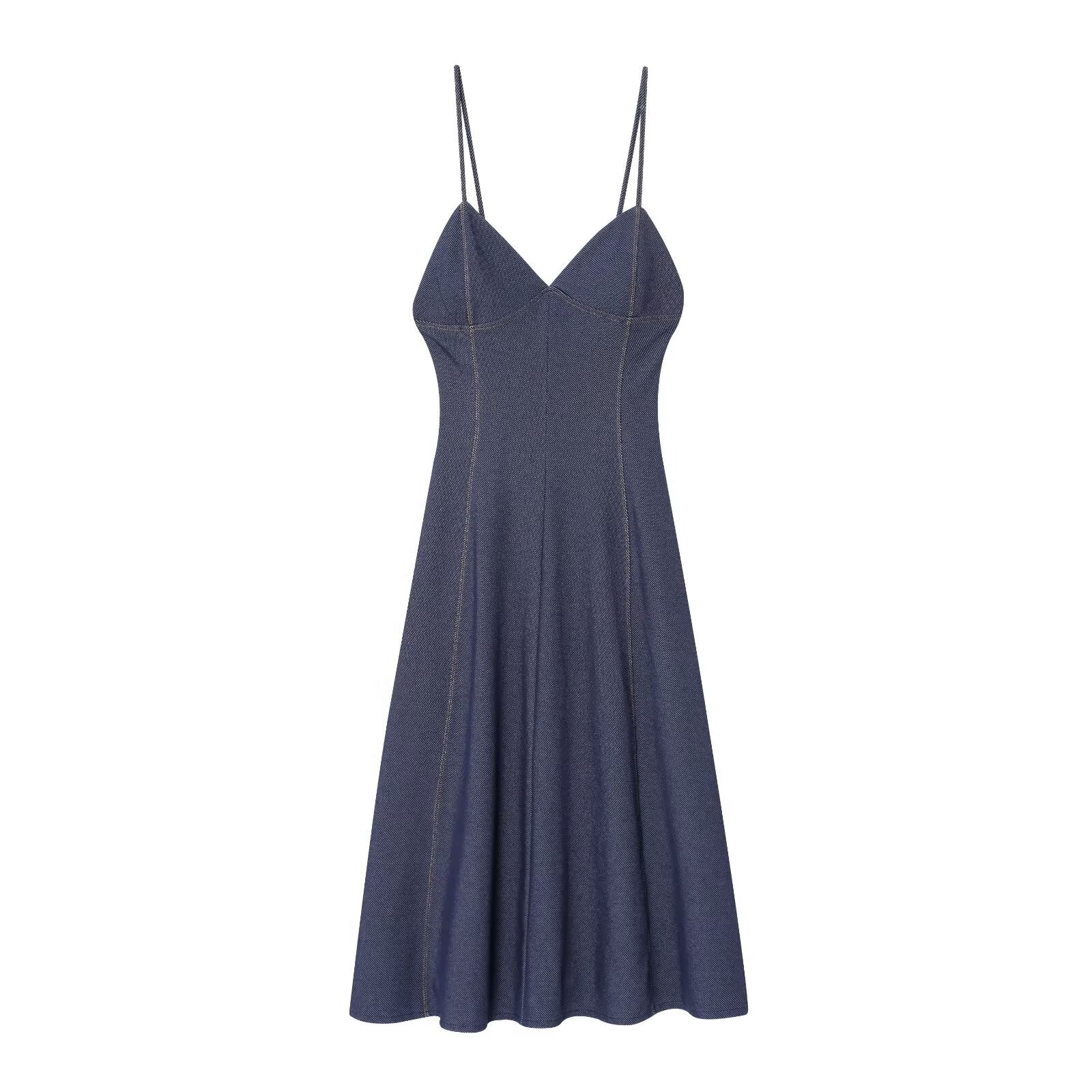 Women's New Fashion Sleeveless Threaded Twill suspender Midi Dress