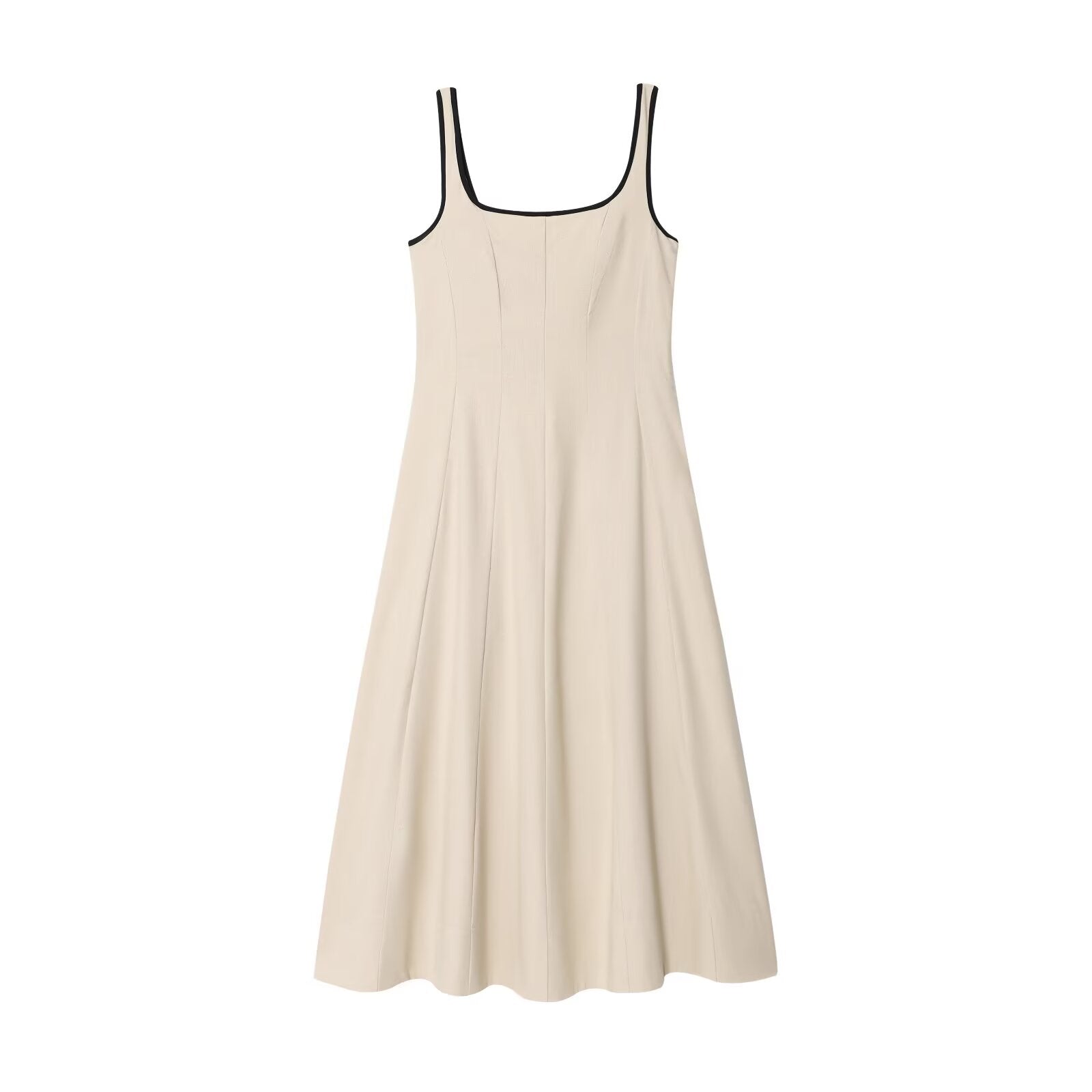 Women's new fashion sleeveless backless wide shoulder strap MIDI dress