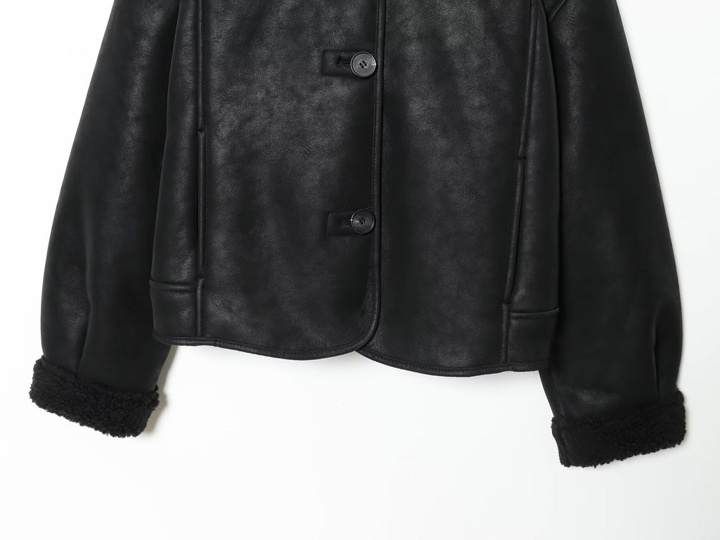 Women's new fashion anti suede effect double-sided jacket Coat