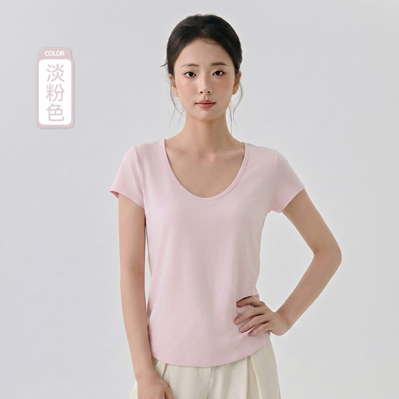 LU Women's new cool thin yoga U-neck slim sports T-shirt