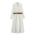 Women 2025 Autumn New Fashion Wear a belt shirt style Dress Vintage Long Sleeve Female Dresses