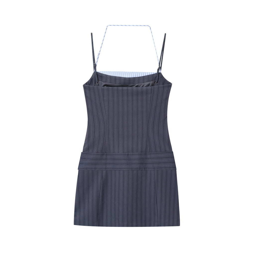 Women's new fashion contrasting striped patchwork mini dress