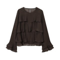 Women's new layered decoration O Neck long sleeved top