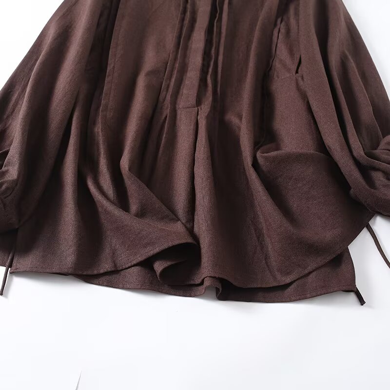 Women's ruffled long sleeved linen blend shirt