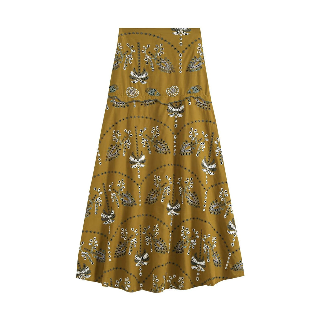 suit Women's 2 pieces hollowed out embroidered sleeveless top+skirt