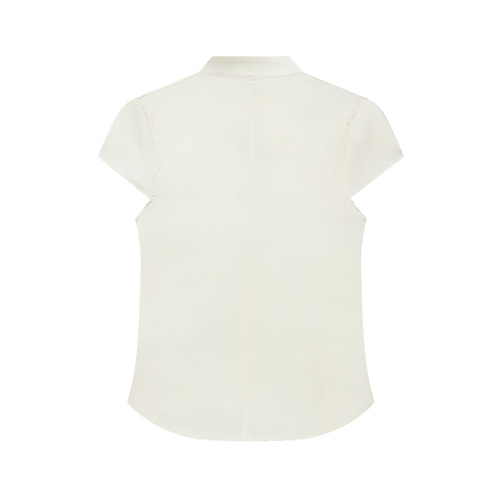 Women's satin textured short button top