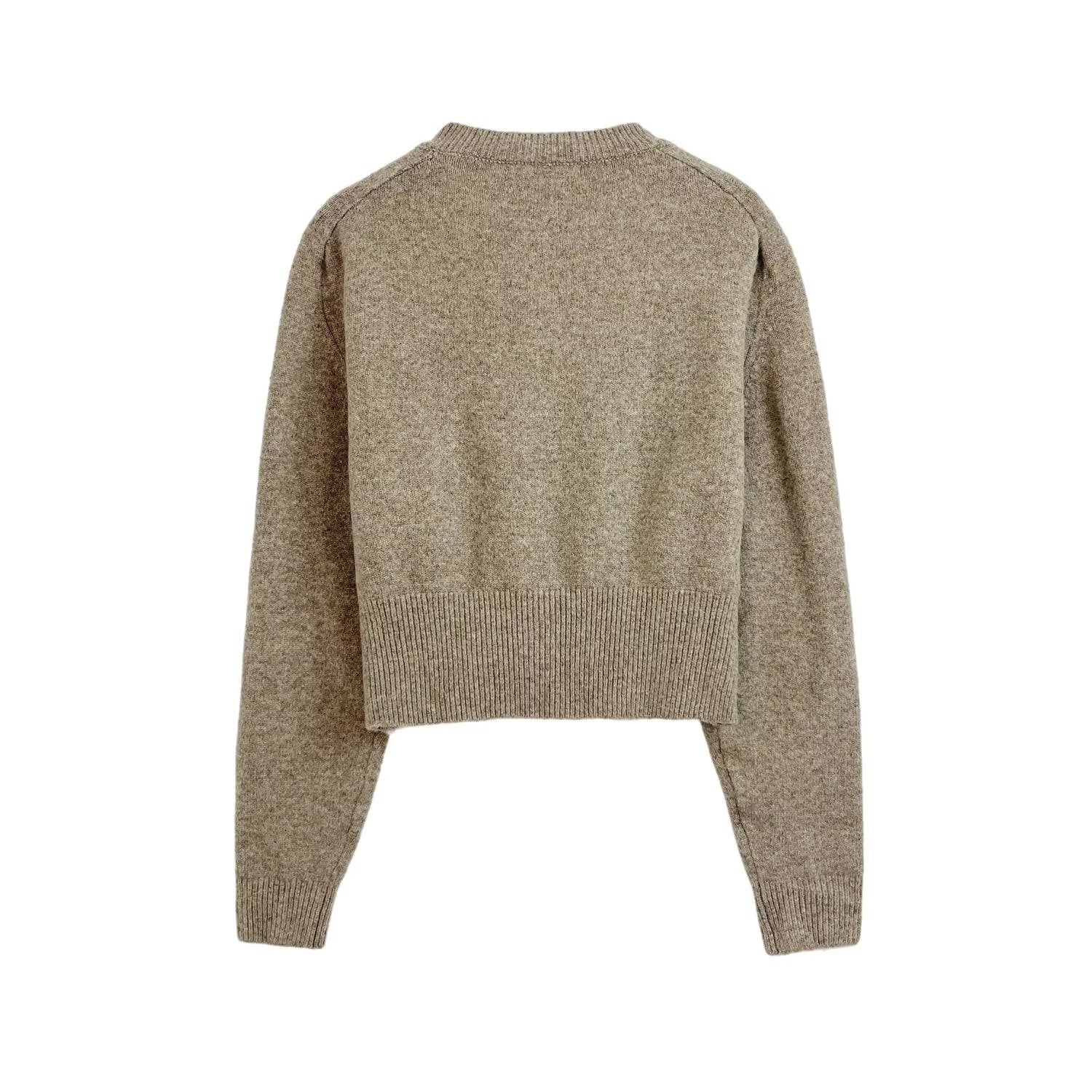 Women's new fashion short O-Neck long sleeved knitted cardigan