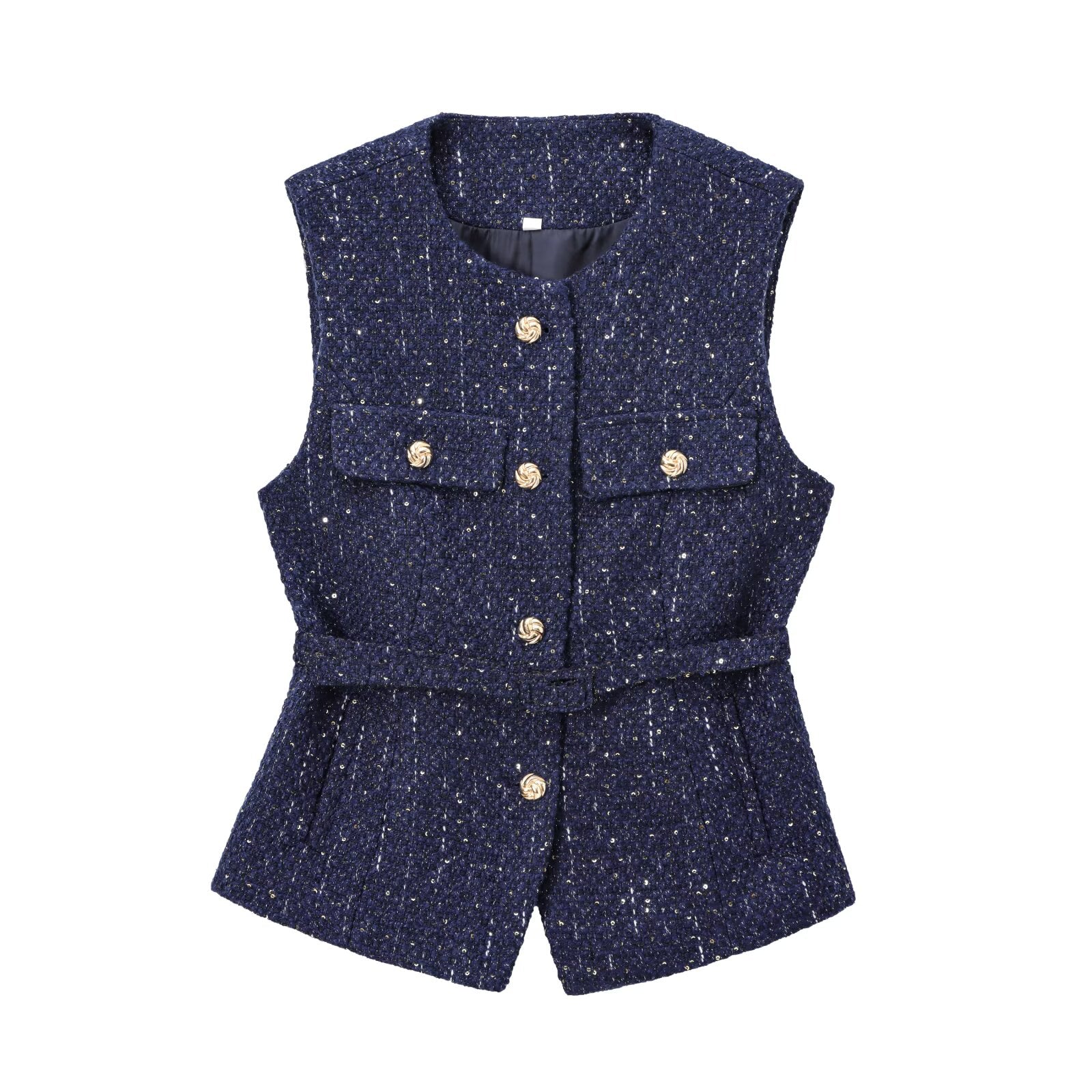 Women's with Belt bead decoration textured vest