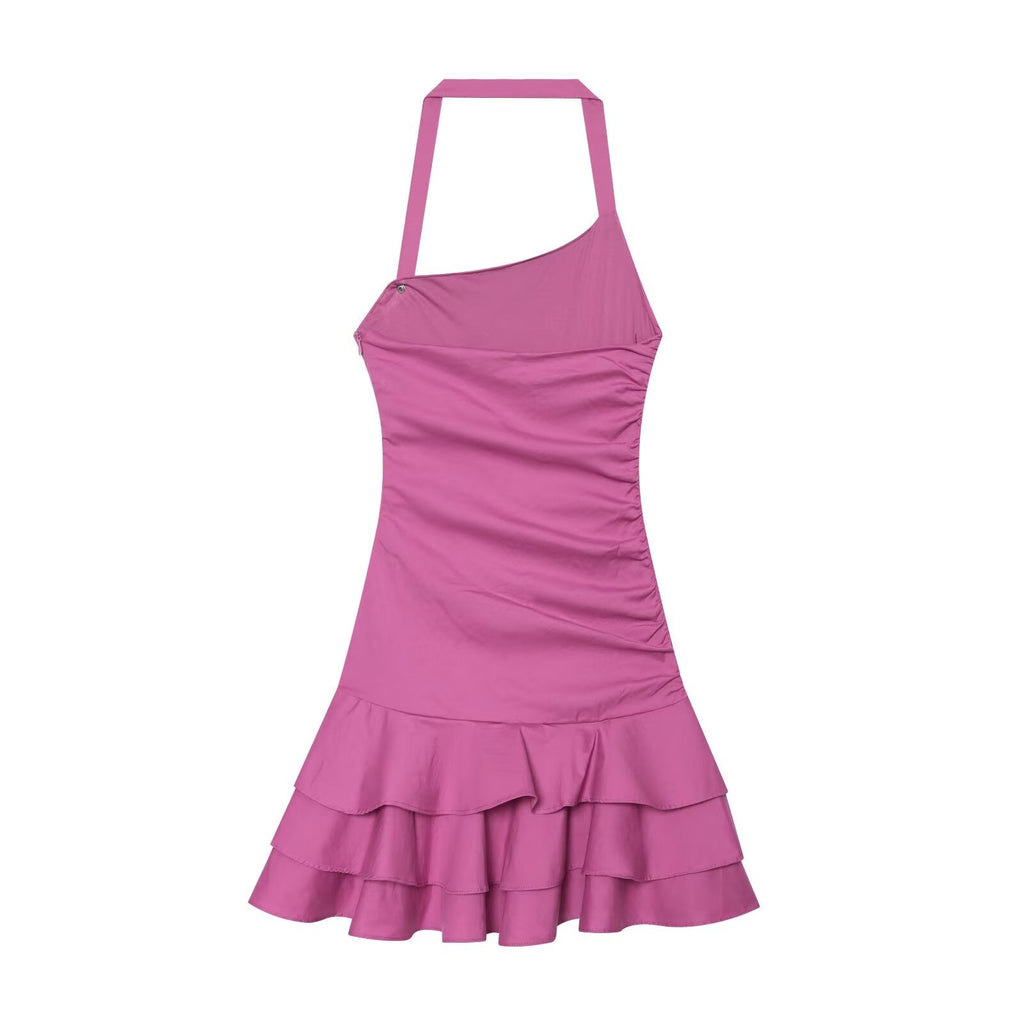 Women's layered decorative hanging neck poplin dress