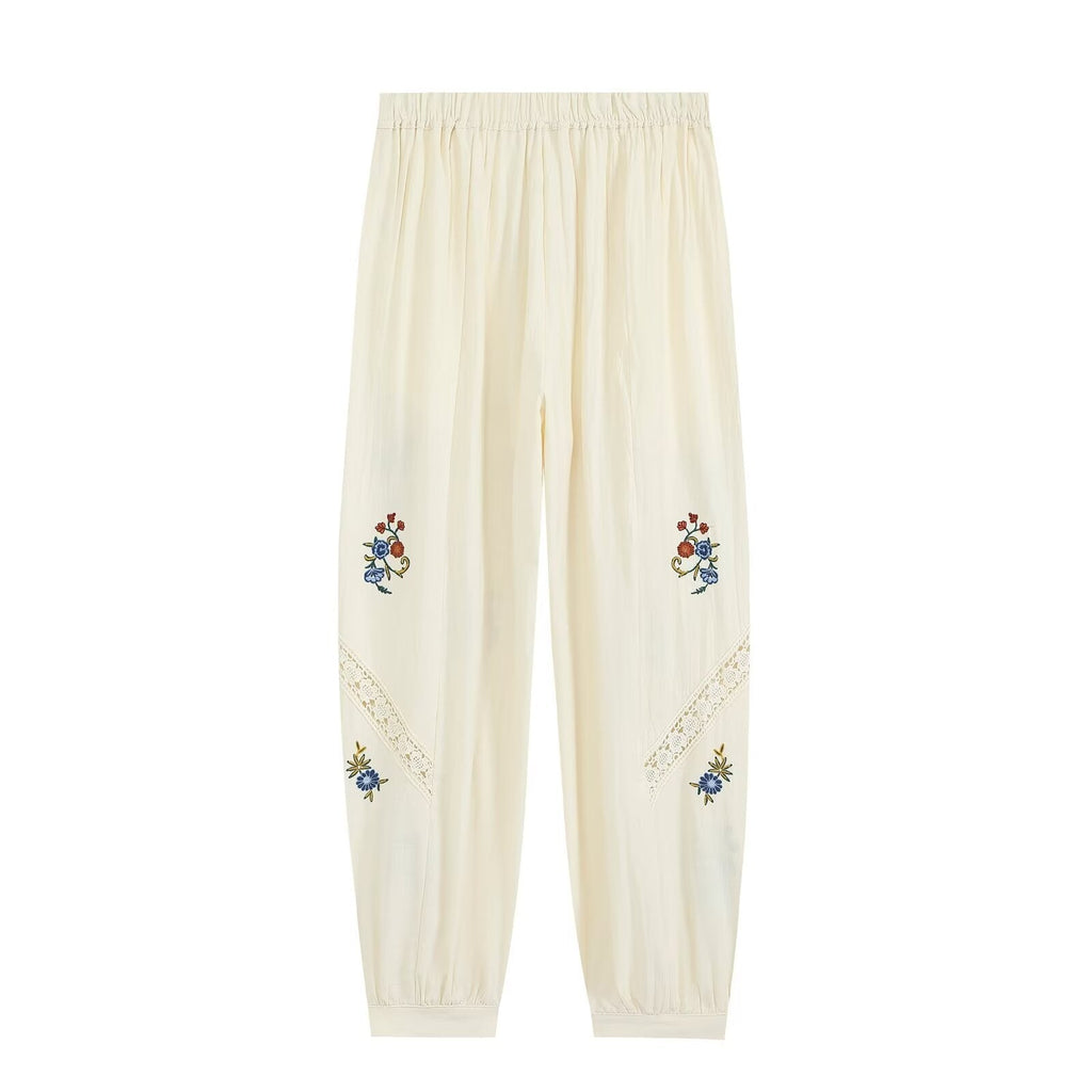 suit Women's 2 pieces embroidered vest style top+lantern pants
