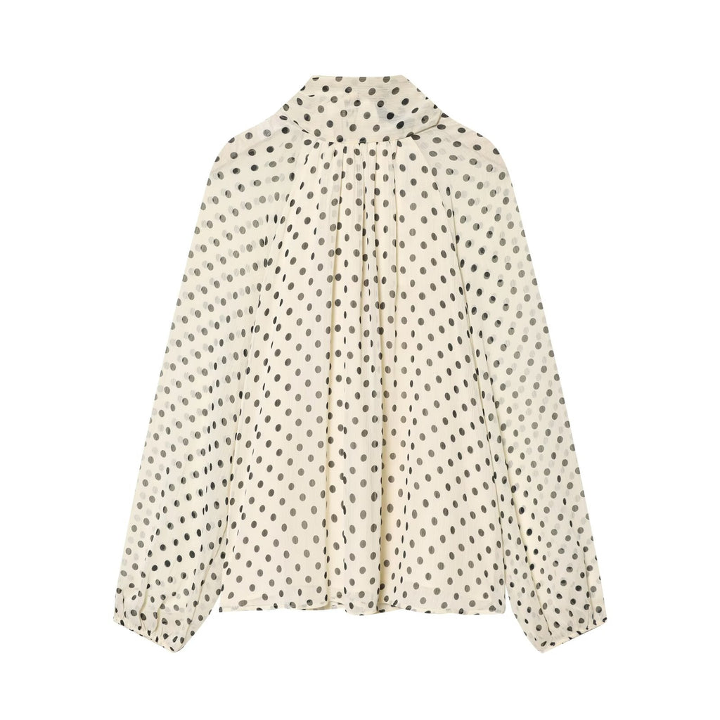 Women's bow decoration polka dot shirt