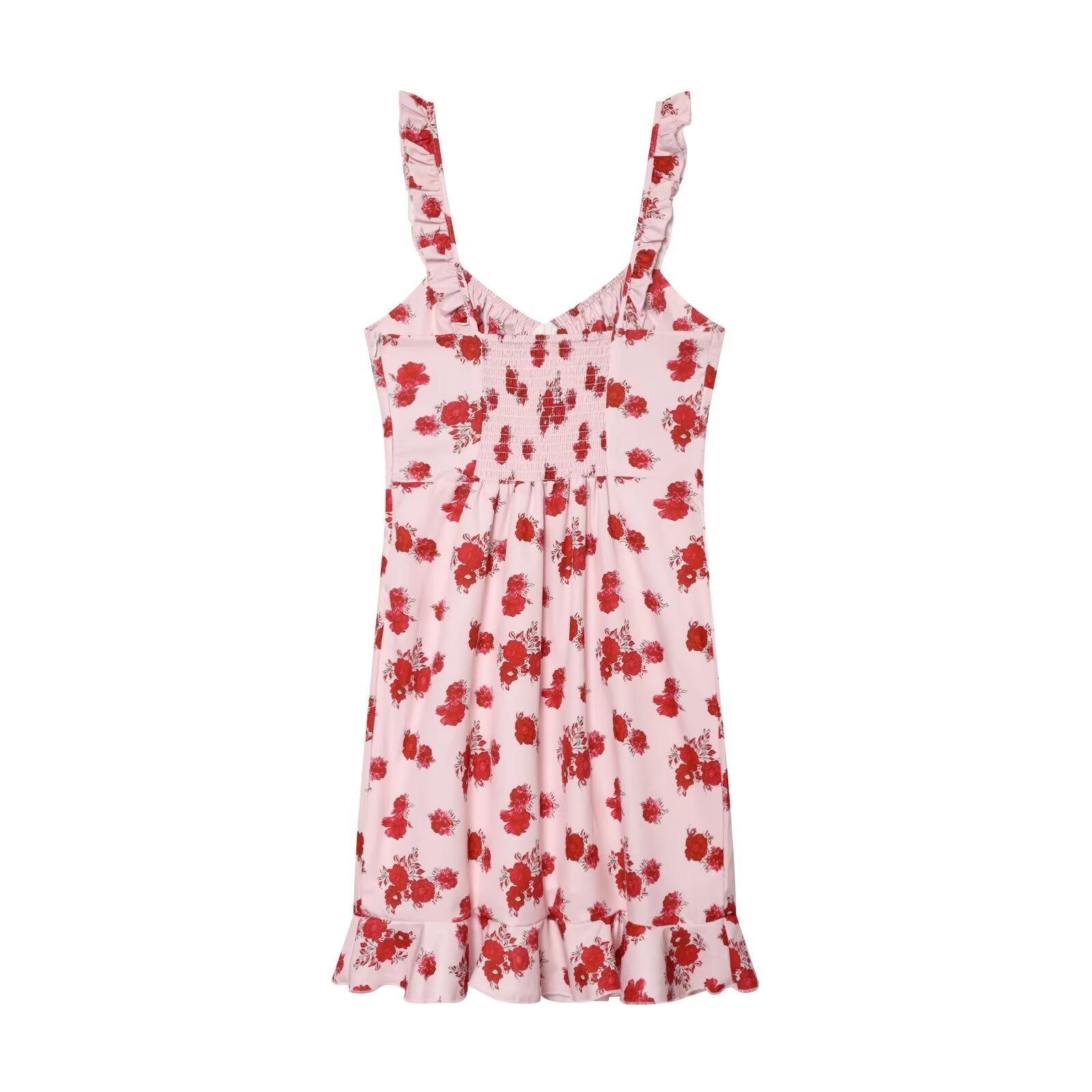 Women's printed ruffle edge suspender dress