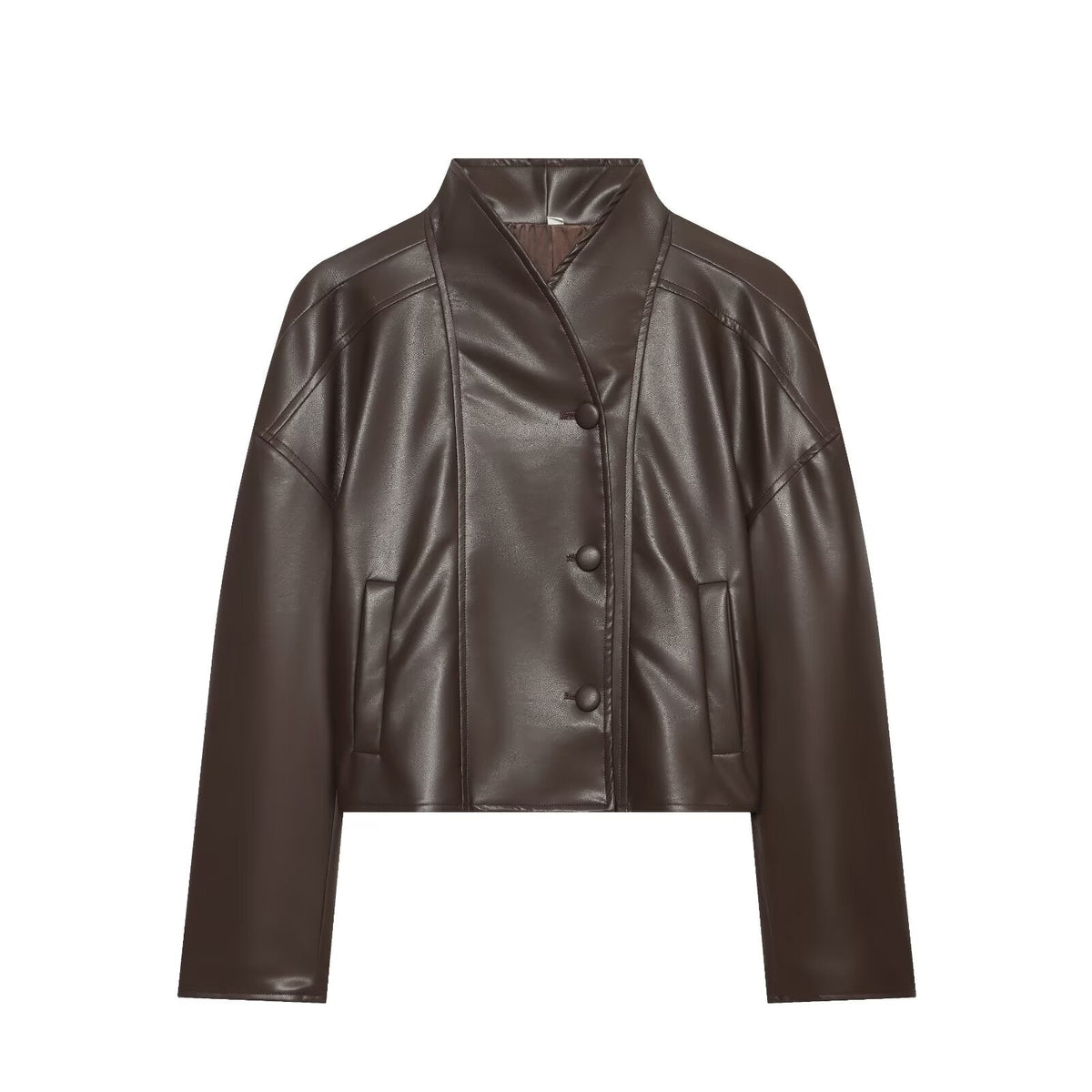 Women's back pleated leather effect jacket Coat