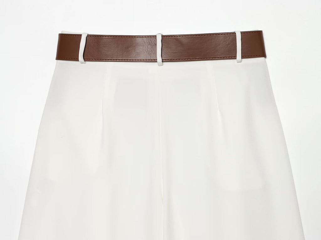 Women's with Belt casual pleated wide leg pants
