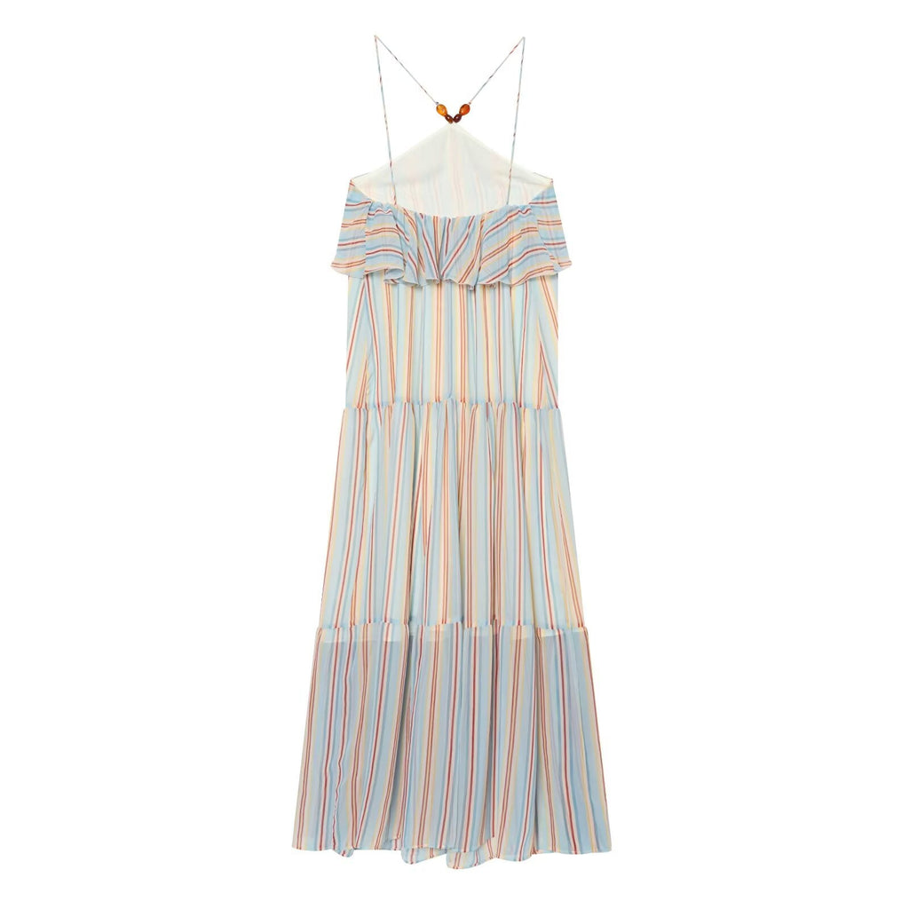Women's Ruffle edge hanging collar MIDI dress